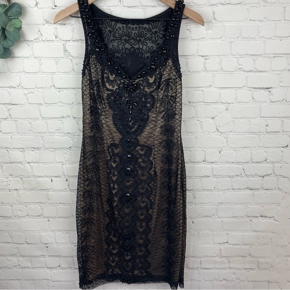 SUE WONG Black Lace Beaded Pattern Sleeveless Dress size 6 - Picture 1 of 9